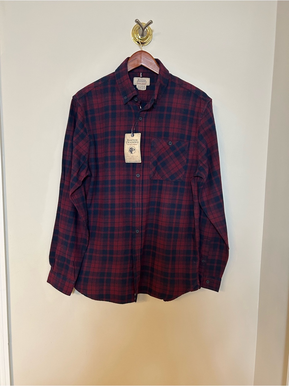 Boston Traders Men's Red & Navy Plaid Button-Down Shirt